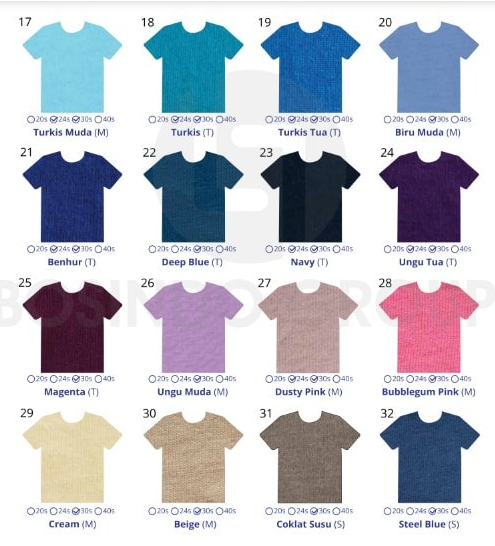 Katalog Warna Bahan Kaos Cotton Combed